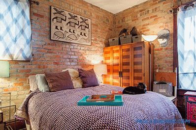 Brick u unutrašnjosti spavaće sobe - 60 primjera dekor
